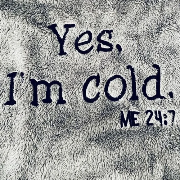 Yes, I'm cold ME 24:7 Grey Black Hoodie Sherpa Teddy Pullover Sweatshirt Large - Picture 2 of 9